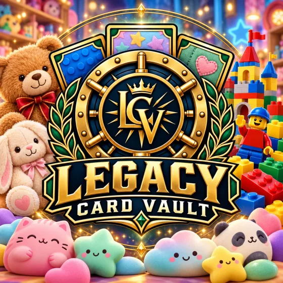 Legacy Card Vault with plush toys and LEGO bricks